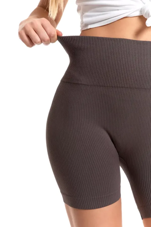 Bezszwowe legginsy kolarki damskie z wysokim stanem w prążek - obrazek 7