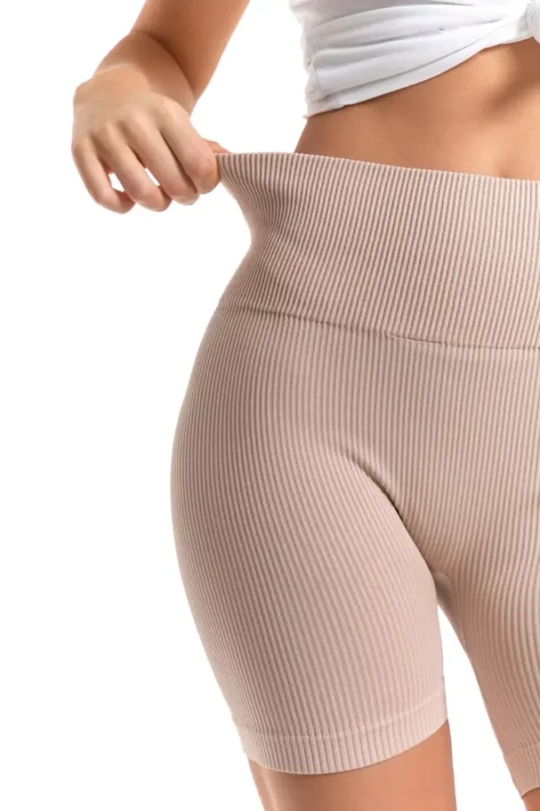 Bezszwowe legginsy kolarki damskie z wysokim stanem w prążek - obrazek 6
