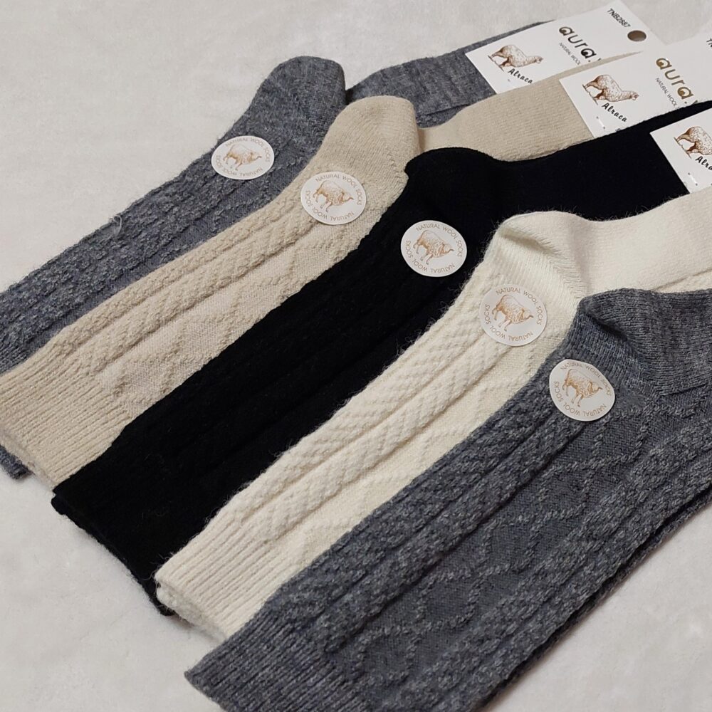Ciepłe Skarpety Damskie - Wełna Alpaka Gładkie - wzór 2 - obrazek 2