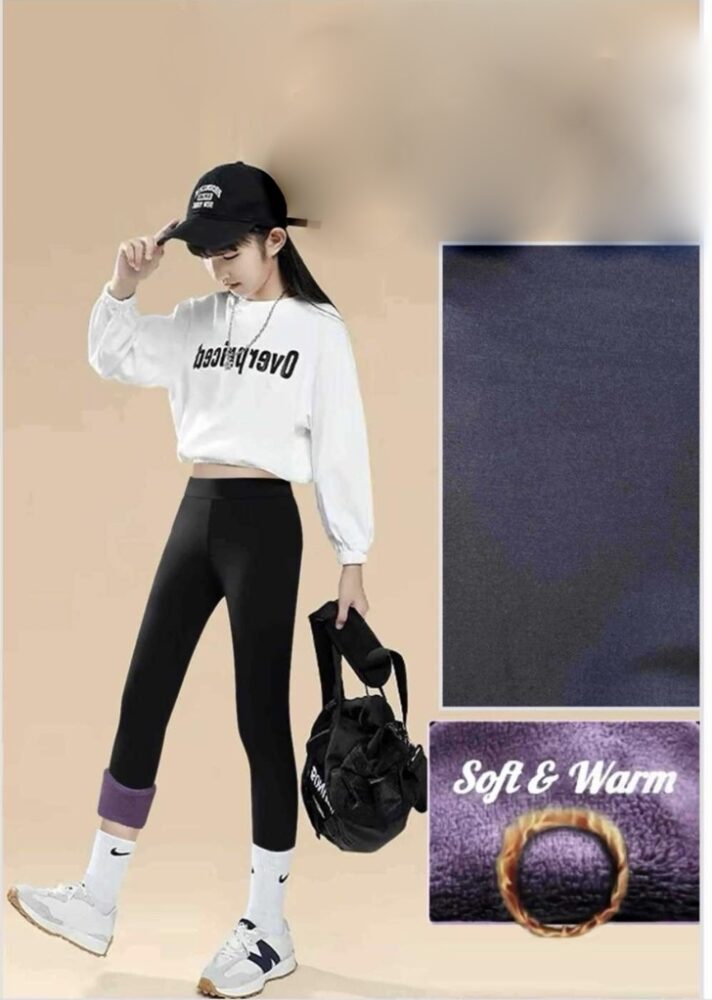 Legginsy Ocieplane -GŁADKIE CZARNE - OCIEPLANE POLARKIEM