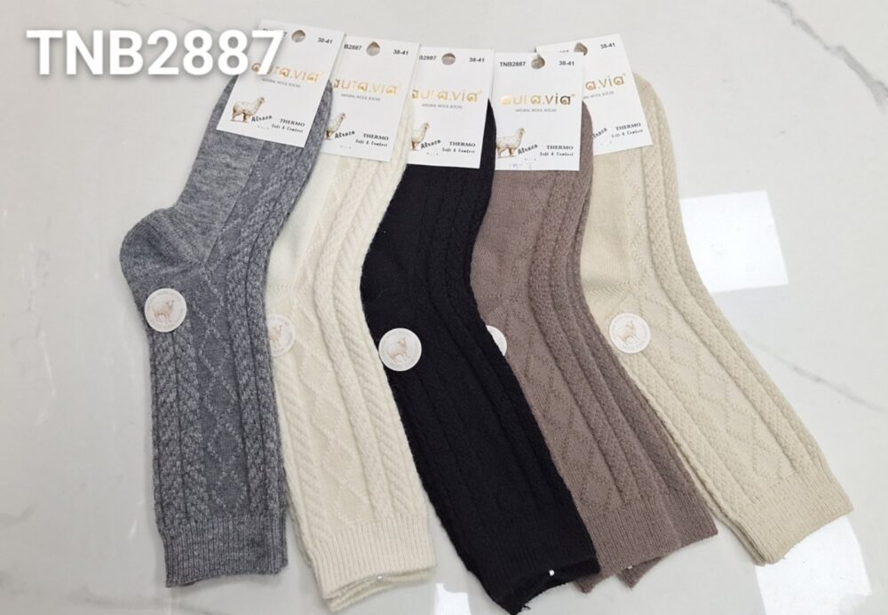 Ciepłe Skarpety Damskie - Wełna Alpaka Gładkie - wzór 2 - obrazek 3